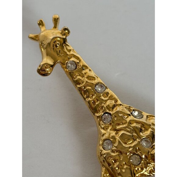 Giraffe Brooch Pin Rhinestone Accents Jewelry Gold-Tone Animal 2.75 Inch Large - Picture 2 of 7